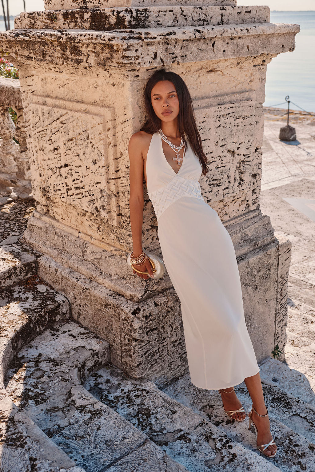 Penelope Beyaz Halter Midi Elbise