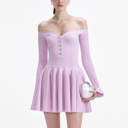 Pembe Ribanalı Örme Mini Elbise