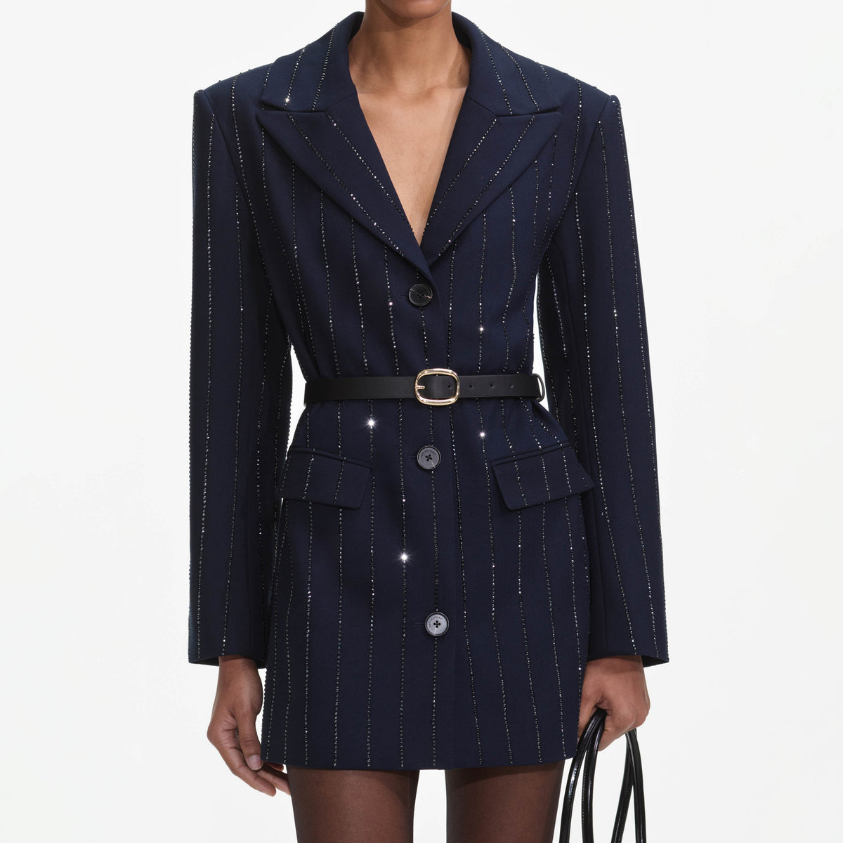 Lacivert Elmas Çizgili Blazer