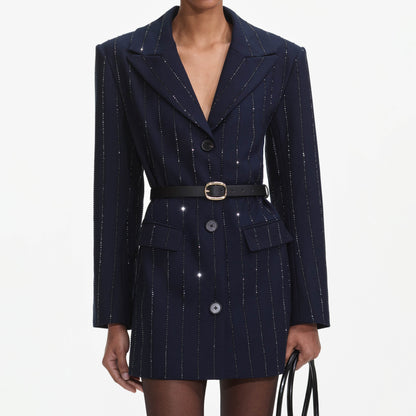 Lacivert Elmas Çizgili Blazer
