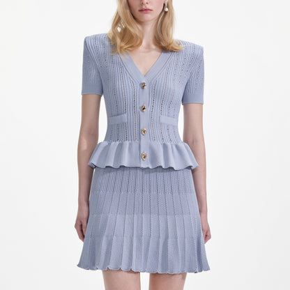 Mavi Örgü Peplum Mini Elbise