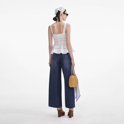 Beyaz Keten Peplum Üst