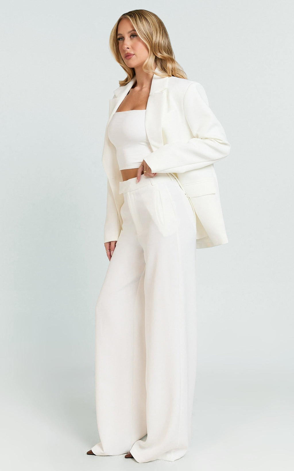 Selena Blazer - Krem Oversize Tek Düğmeli Blazer Ceket