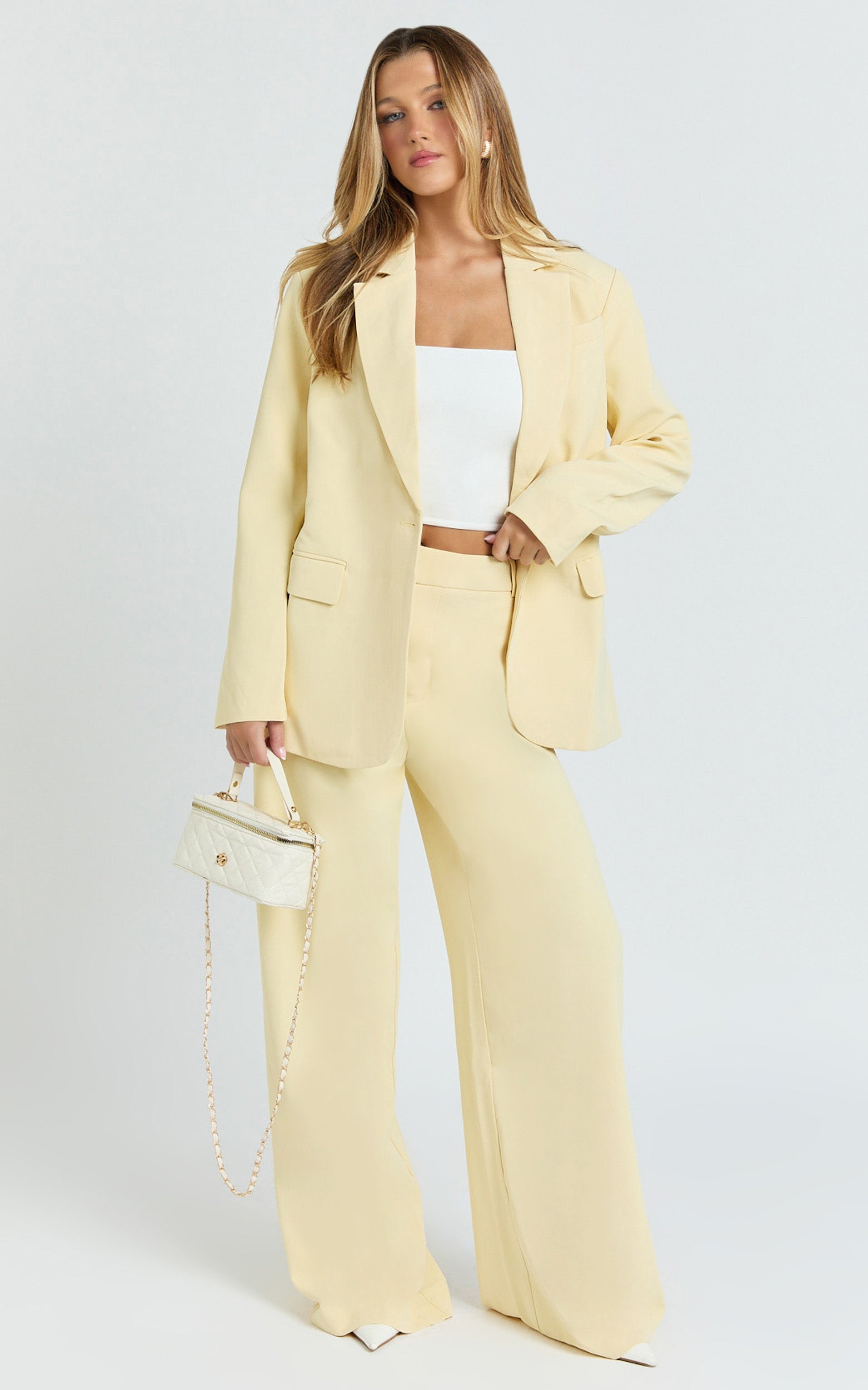 Selena Blazer - Limon Sarısı Oversize Tek Düğmeli Blazer Ceket