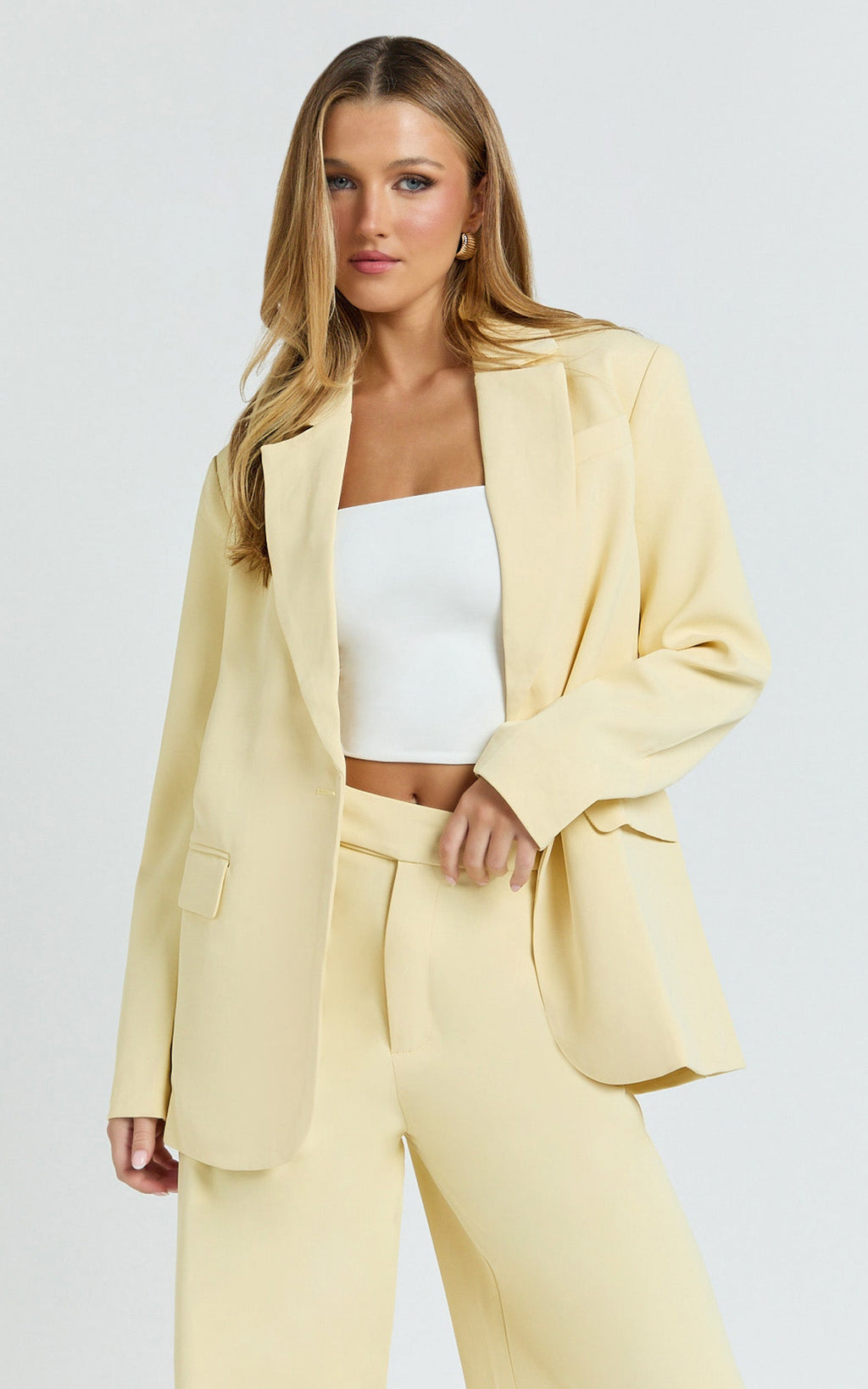 Selena Blazer - Limon Sarısı Oversize Tek Düğmeli Blazer Ceket