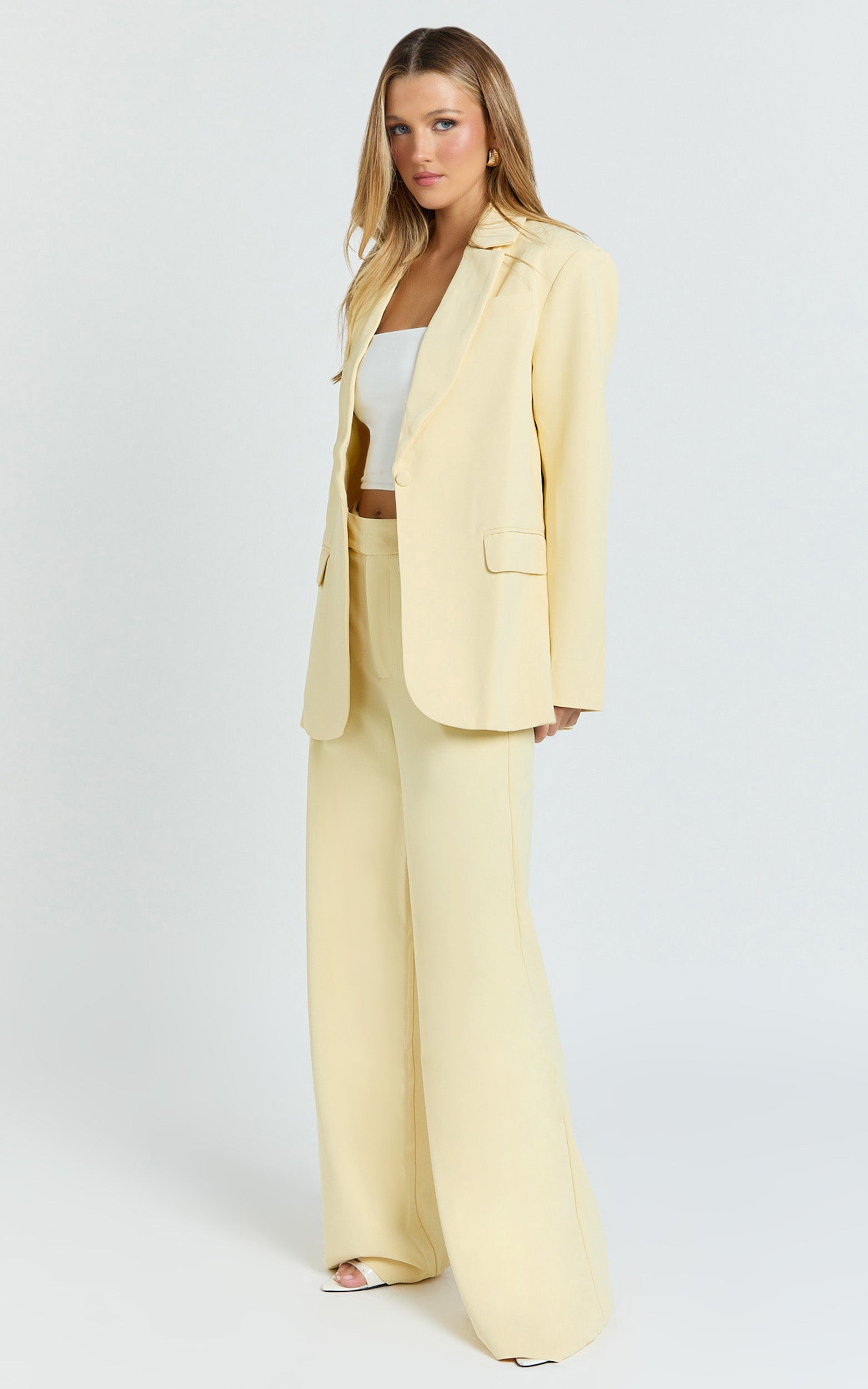 Selena Blazer - Limon Sarısı Oversize Tek Düğmeli Blazer Ceket