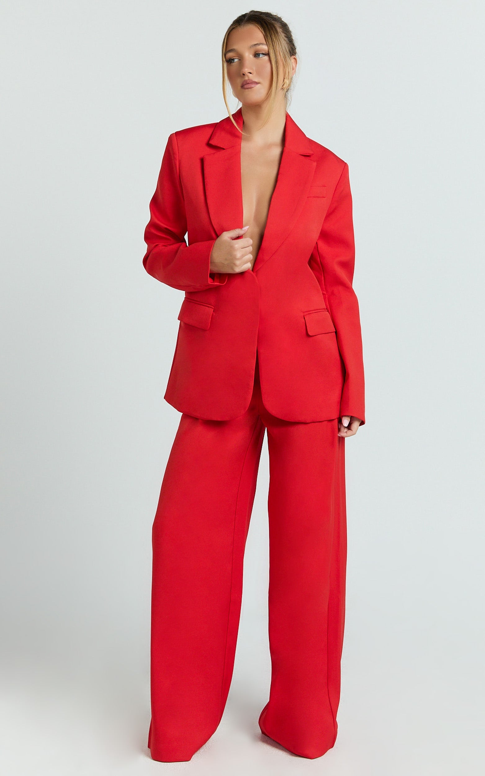 Selena Blazer - Kırmızı Oversize Tek Düğmeli Blazer Ceket