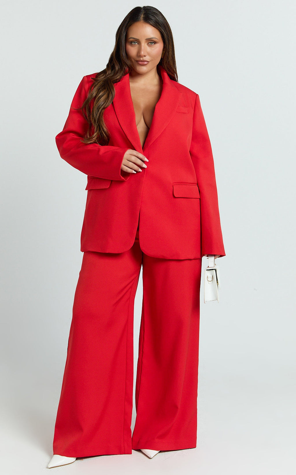 Selena Blazer - Kırmızı Oversize Tek Düğmeli Blazer Ceket