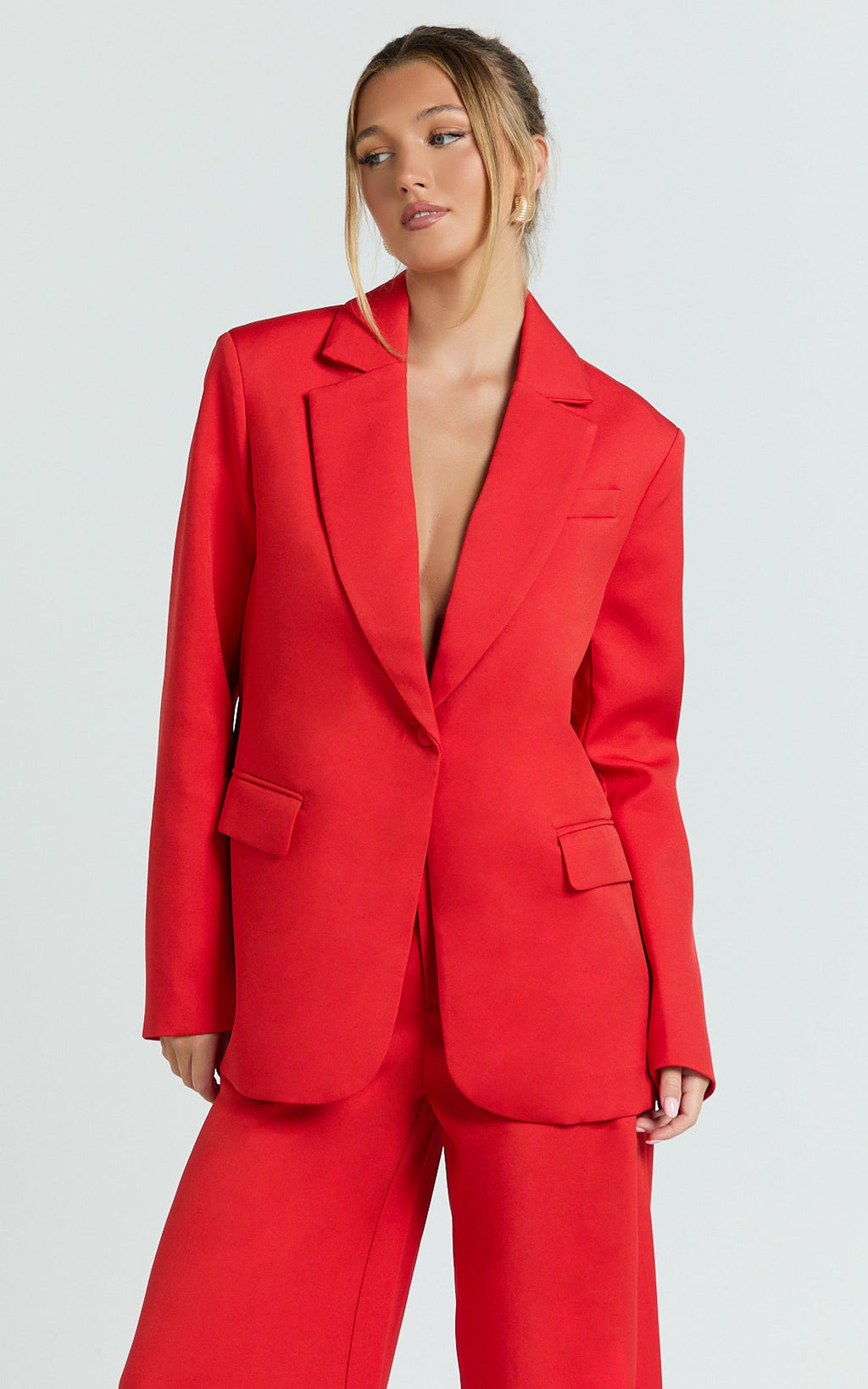 Selena Blazer - Kırmızı Oversize Tek Düğmeli Blazer Ceket