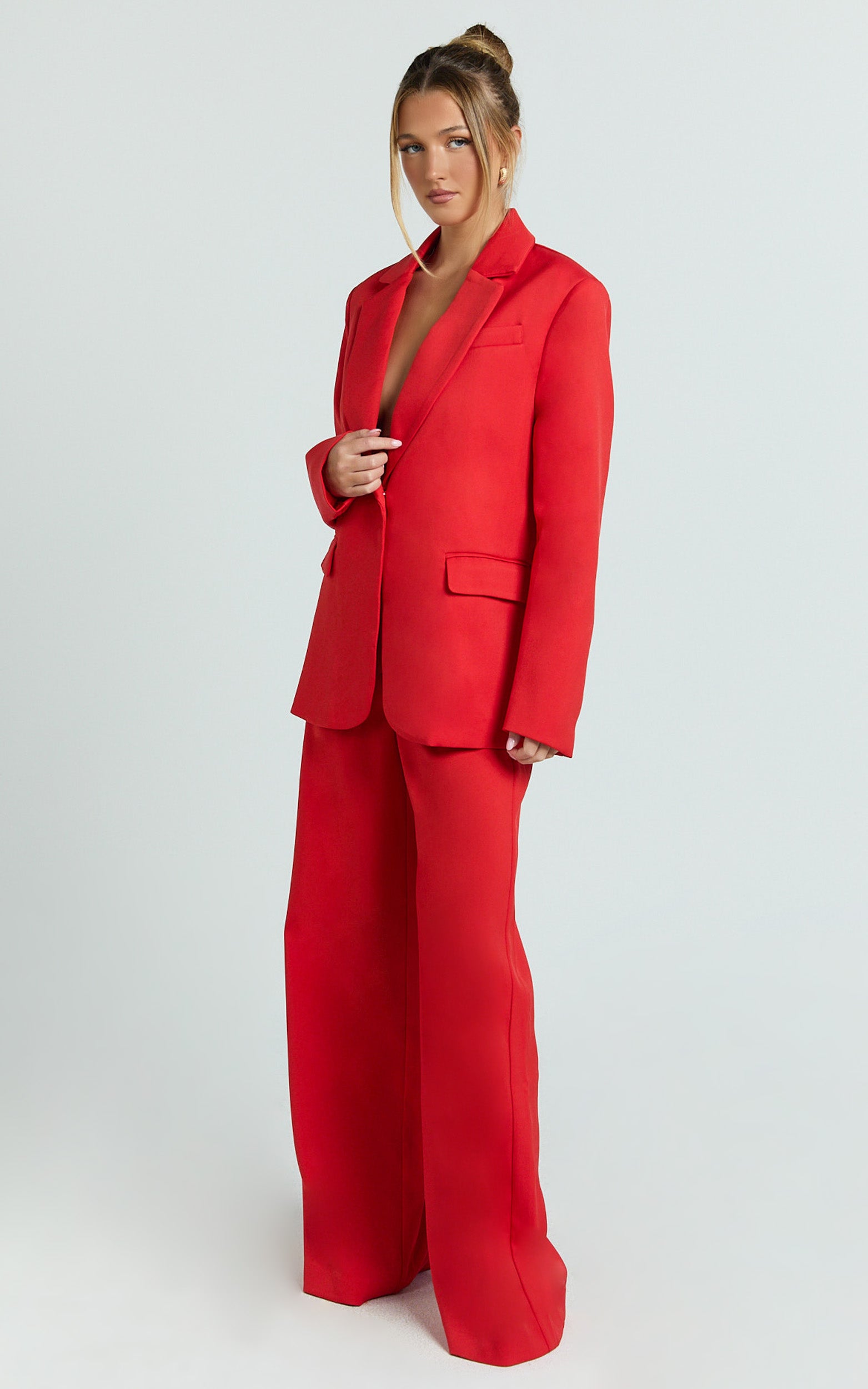 Selena Blazer - Kırmızı Oversize Tek Düğmeli Blazer Ceket