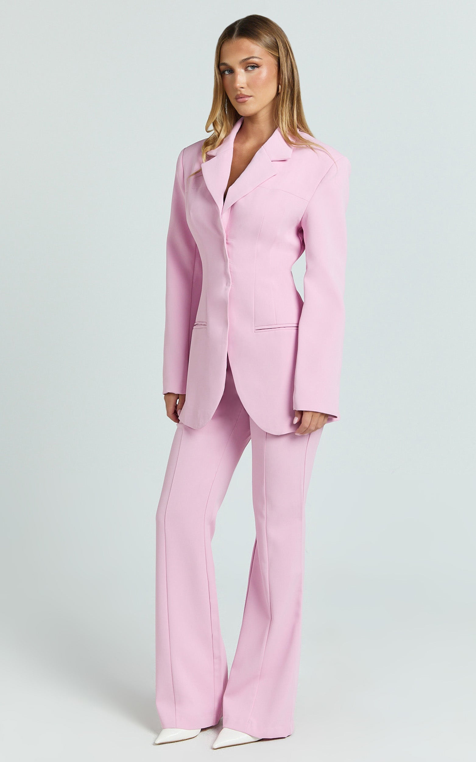 Seville Blazer - Pembe Uzun Kesim Çentik Yaka Blazer Ceket