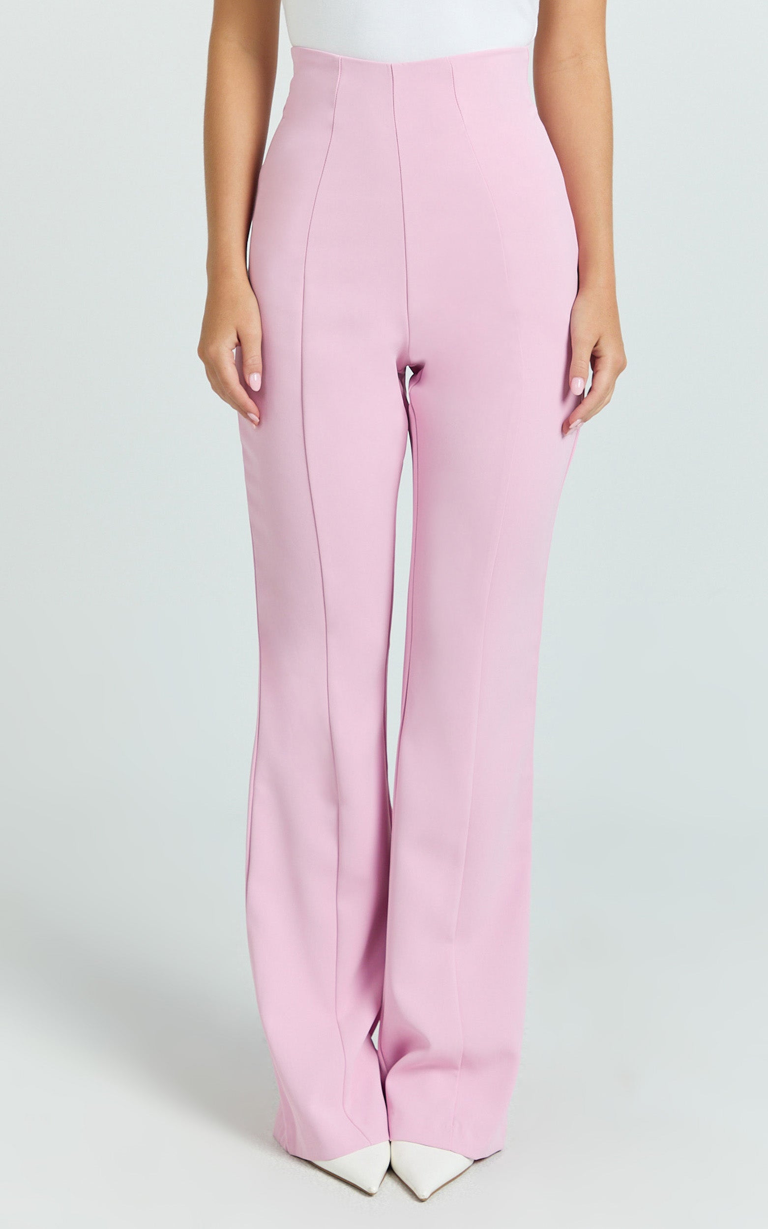Seville Pantolon - Pembe Yüksek Bel Slim Fit İspanyol Paça Kumaş Pantolon