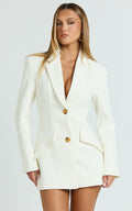 Shelley Mini Elbise - Krem Yakalı Kruvaze Blazer Elbise