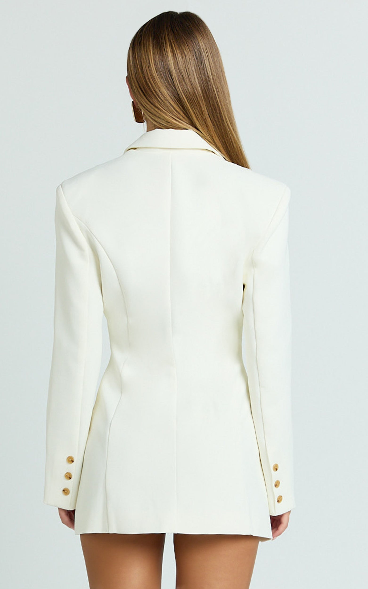 Shelley Mini Elbise - Krem Yakalı Kruvaze Blazer Elbise