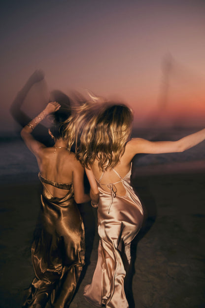 Natalia Bronz Straplez Maxi Elbise
