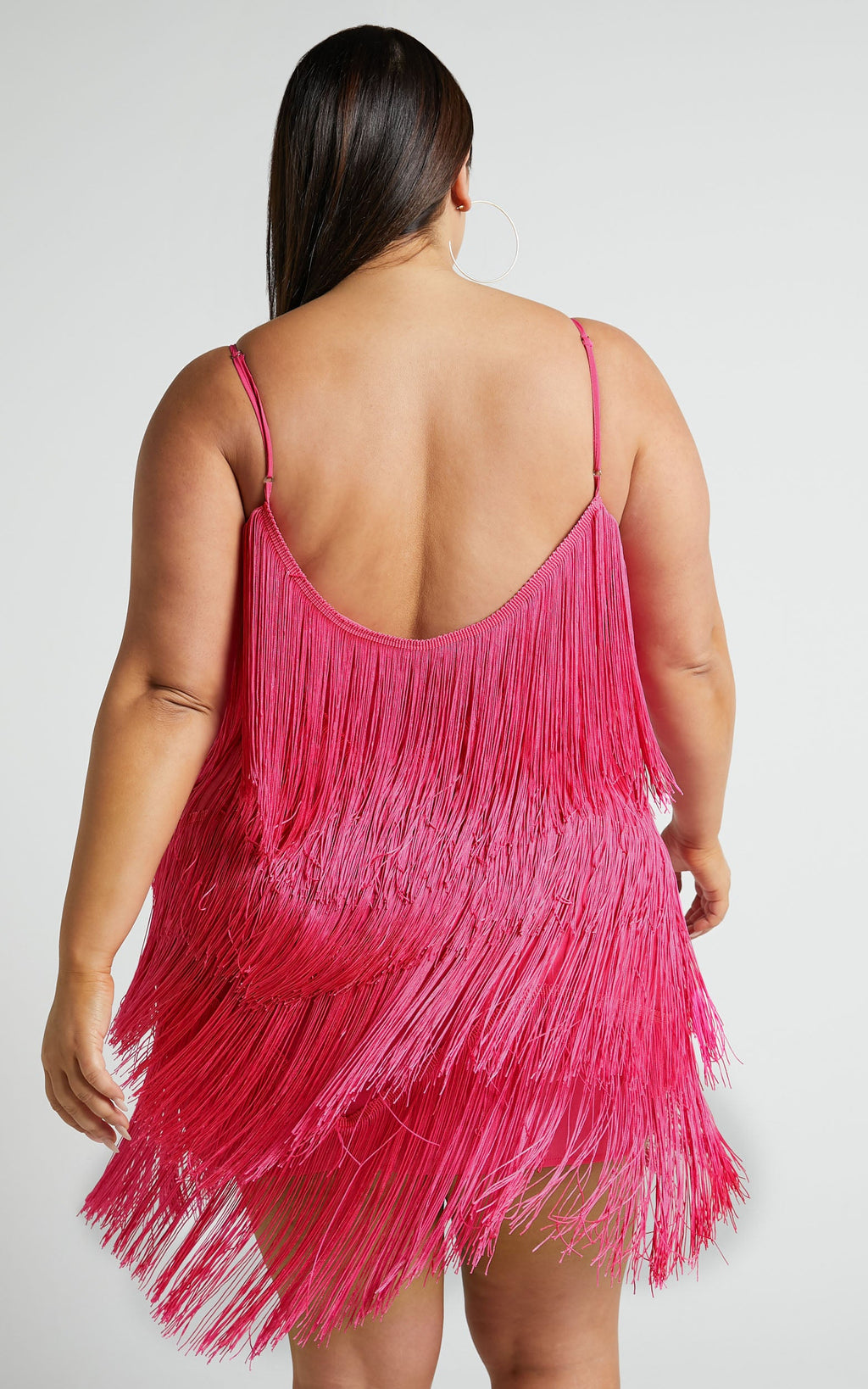 Siofra Mini Elbise - Canlı Pembe Zikzak Püsküllü Elbise