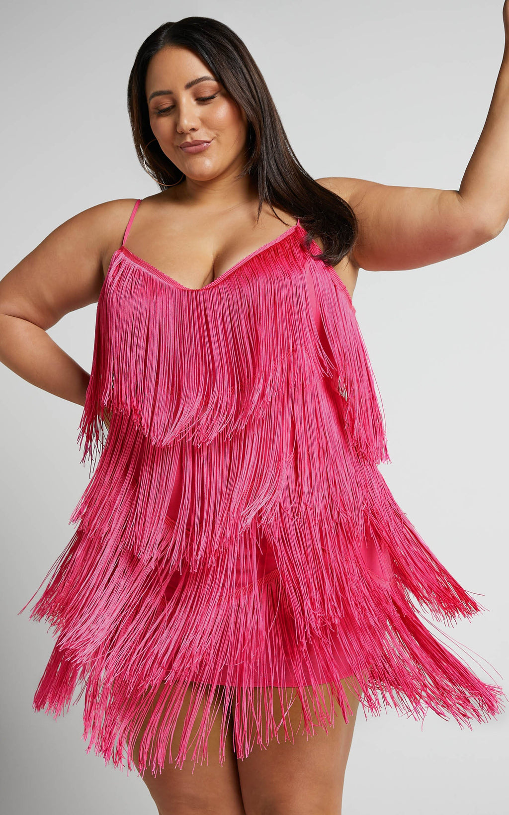 Siofra Mini Elbise - Canlı Pembe Zikzak Püsküllü Elbise
