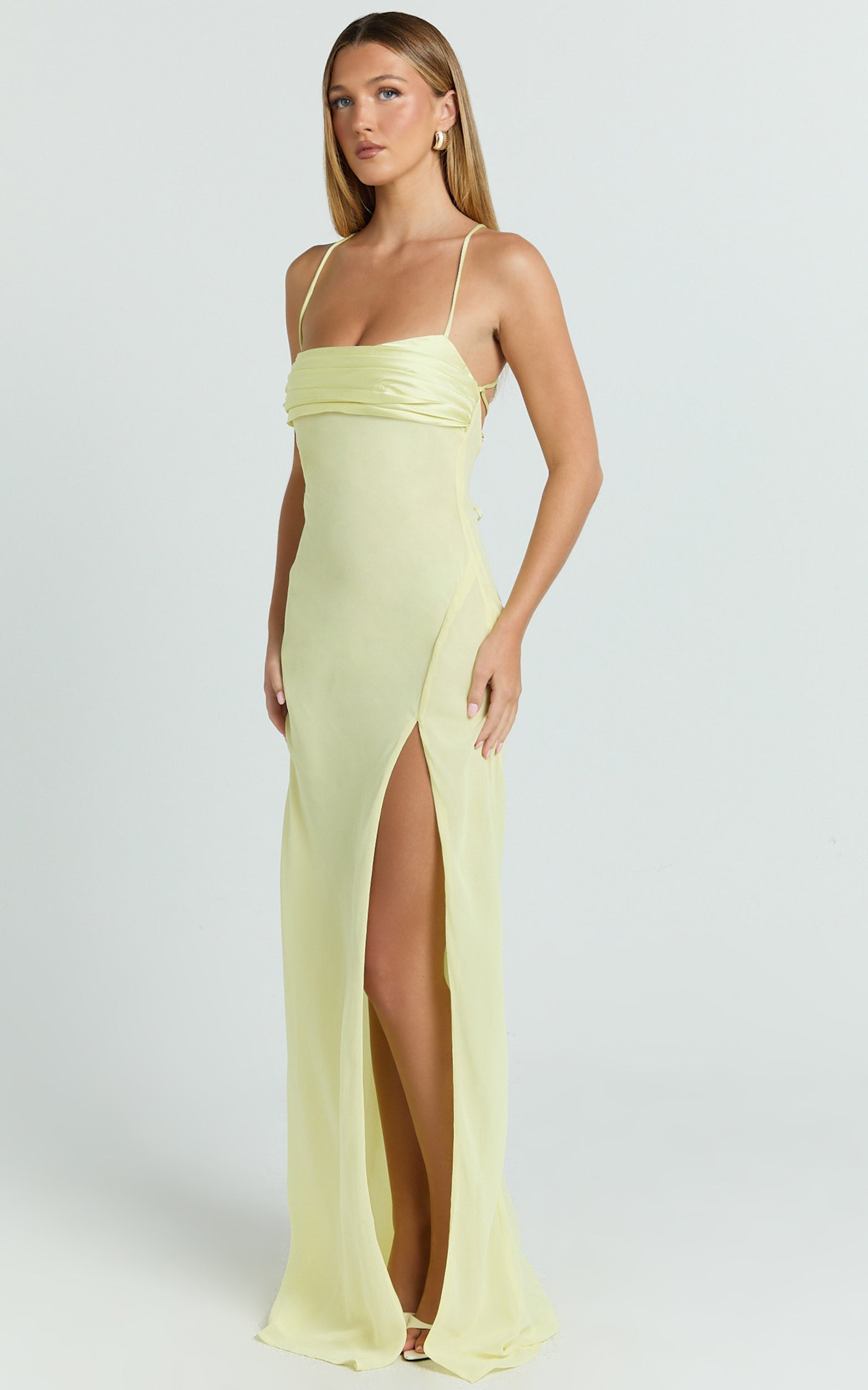 Sonya Maxi Elbise - Limon Sarısı Degaje Yaka Asimetrik Fit & Flare Elbise