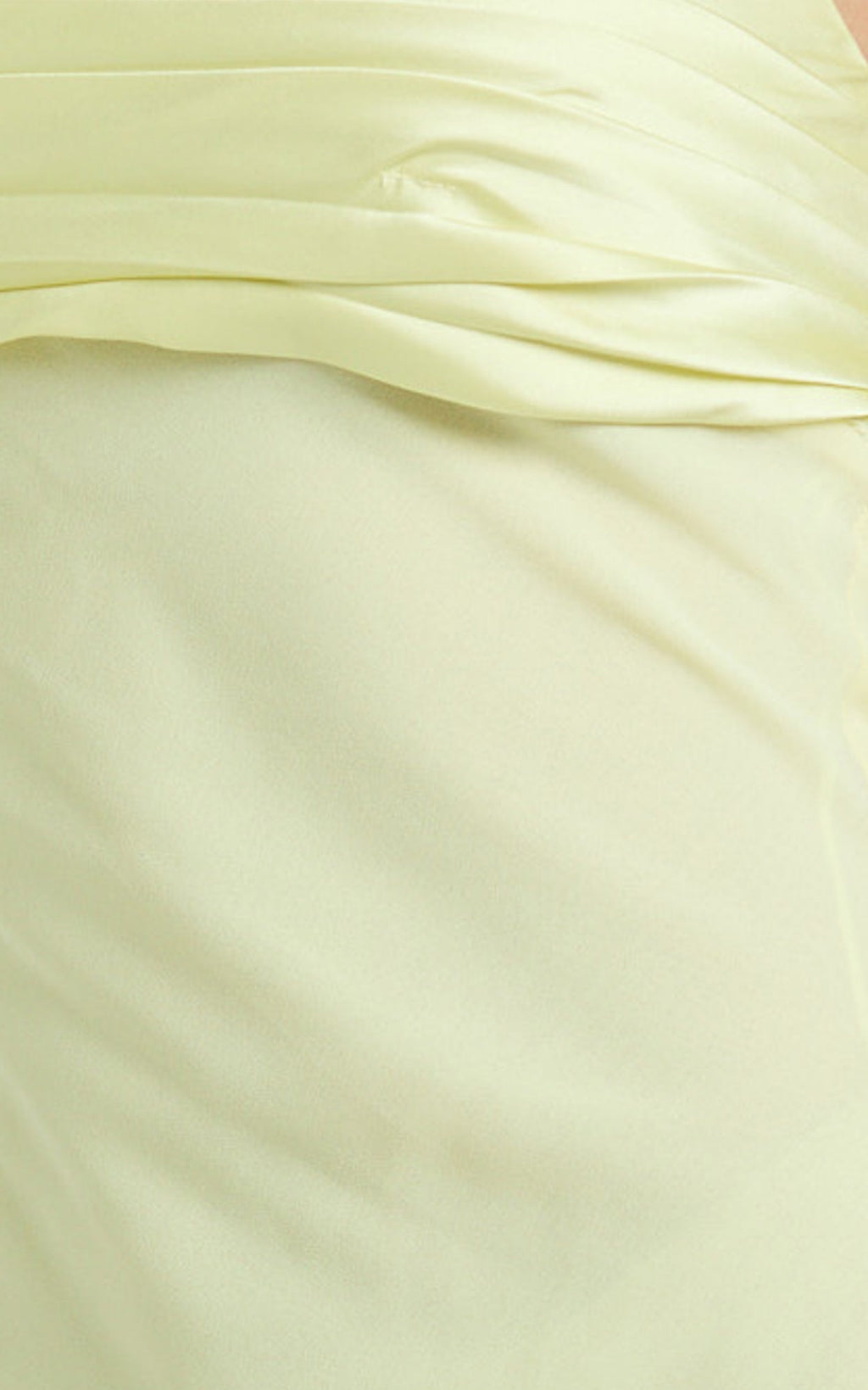 Sonya Maxi Elbise - Limon Sarısı Degaje Yaka Asimetrik Fit & Flare Elbise