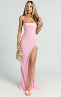 Sonya Maxi Elbise - Pembe Degaje Yaka Asimetrik Fit & Flare Elbise