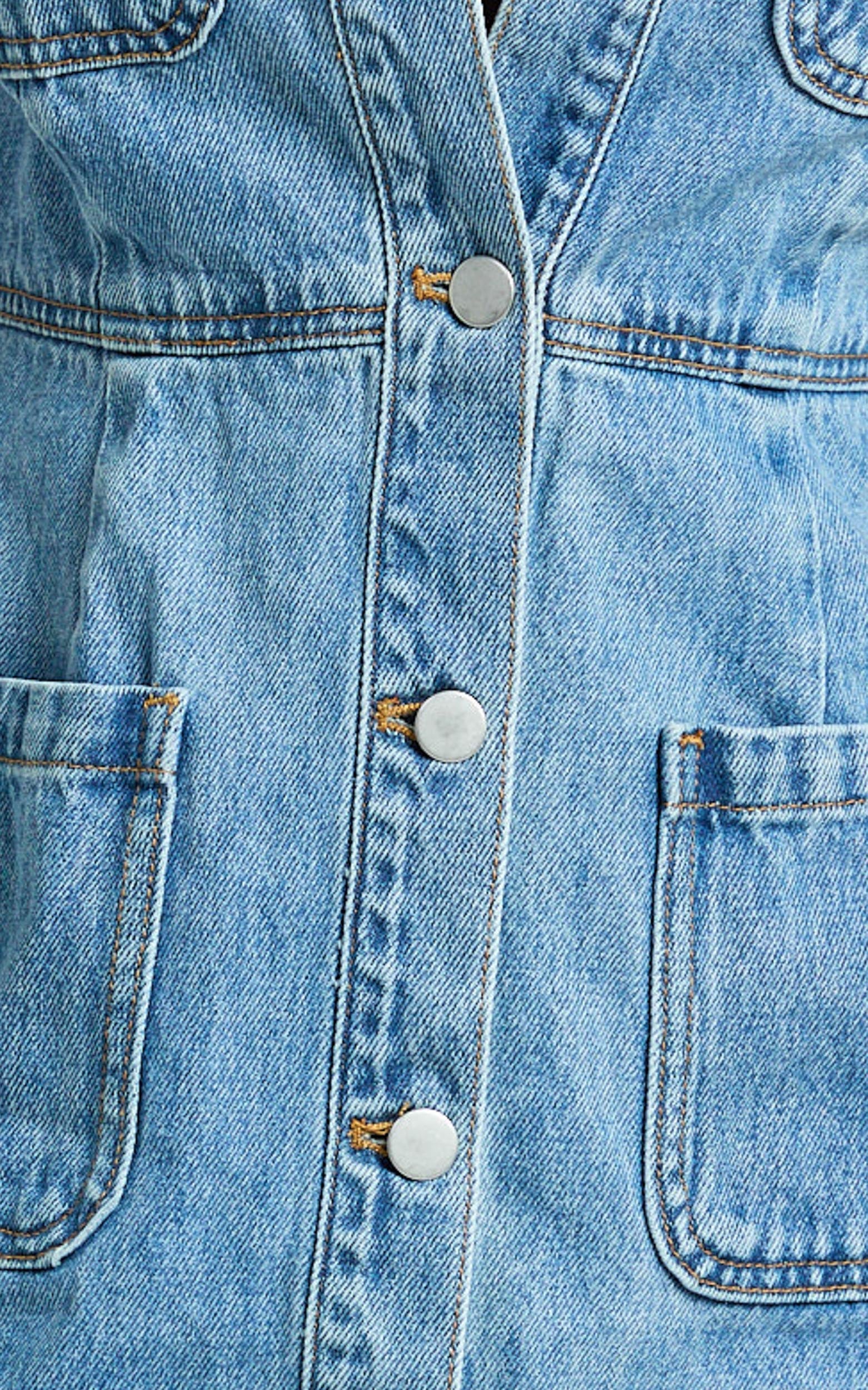 Stephanie Mini Elbise - Açık Mavi Yıkamalı U Yaka Cep Detaylı Geri Dönüştürülmüş Denim Elbise