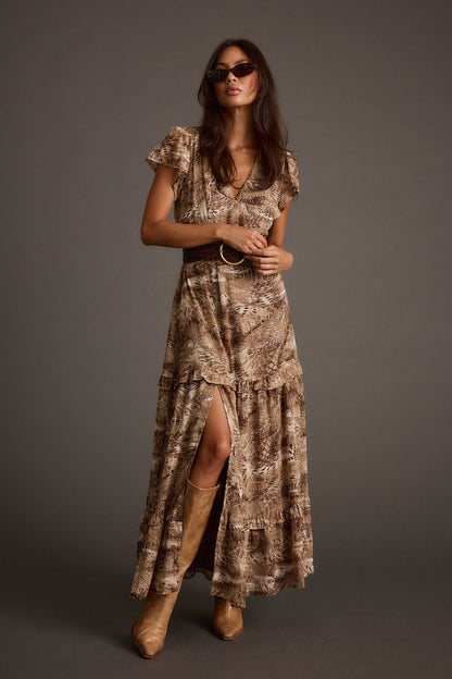 Sundance Mocha Desenli Maxi Elbise