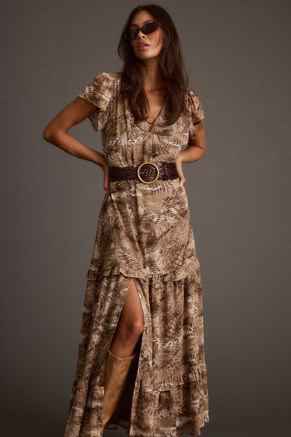 Sundance Mocha Desenli Maxi Elbise
