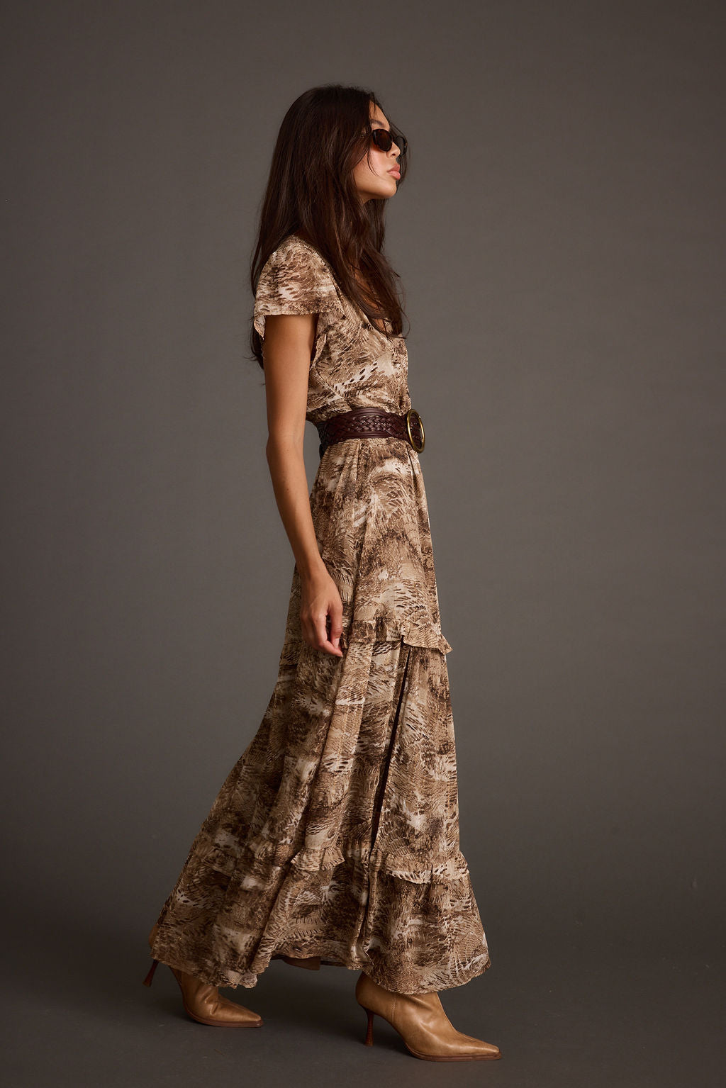Sundance Mocha Desenli Maxi Elbise