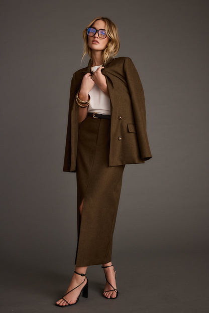 Tory Mocha Twill Blazer Ceket