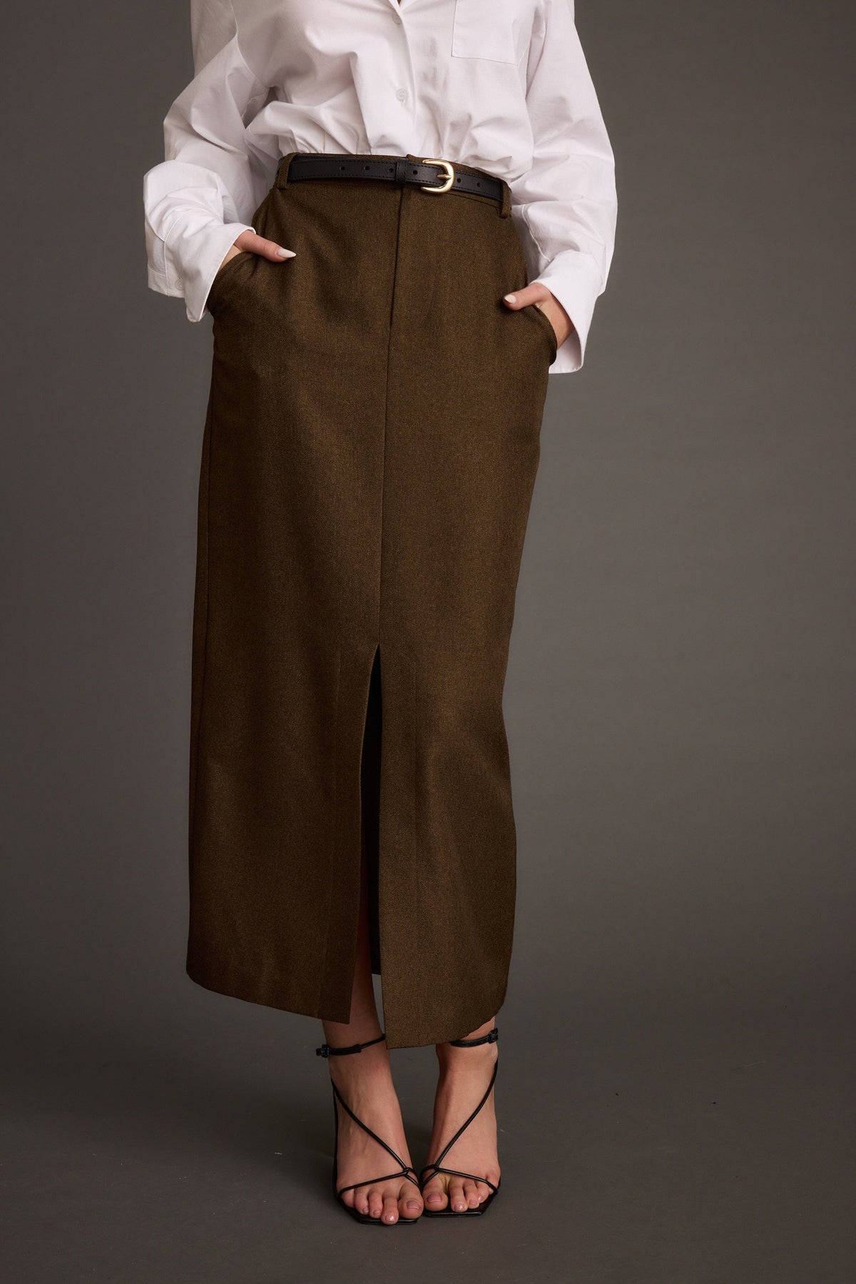 Tory Kahve Gabardin Midi Etek