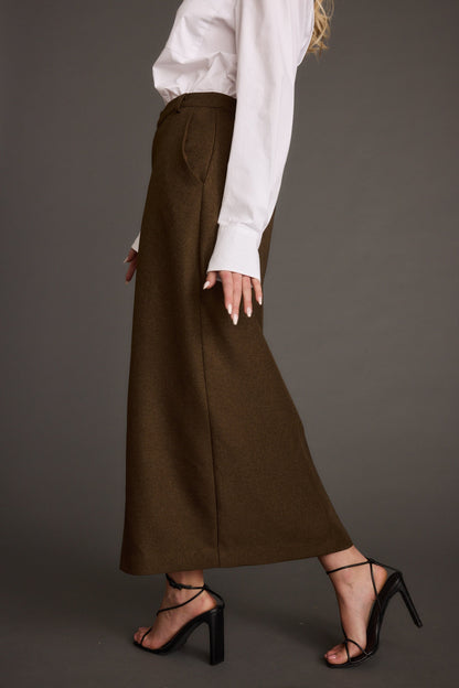 Tory Kahve Gabardin Midi Etek