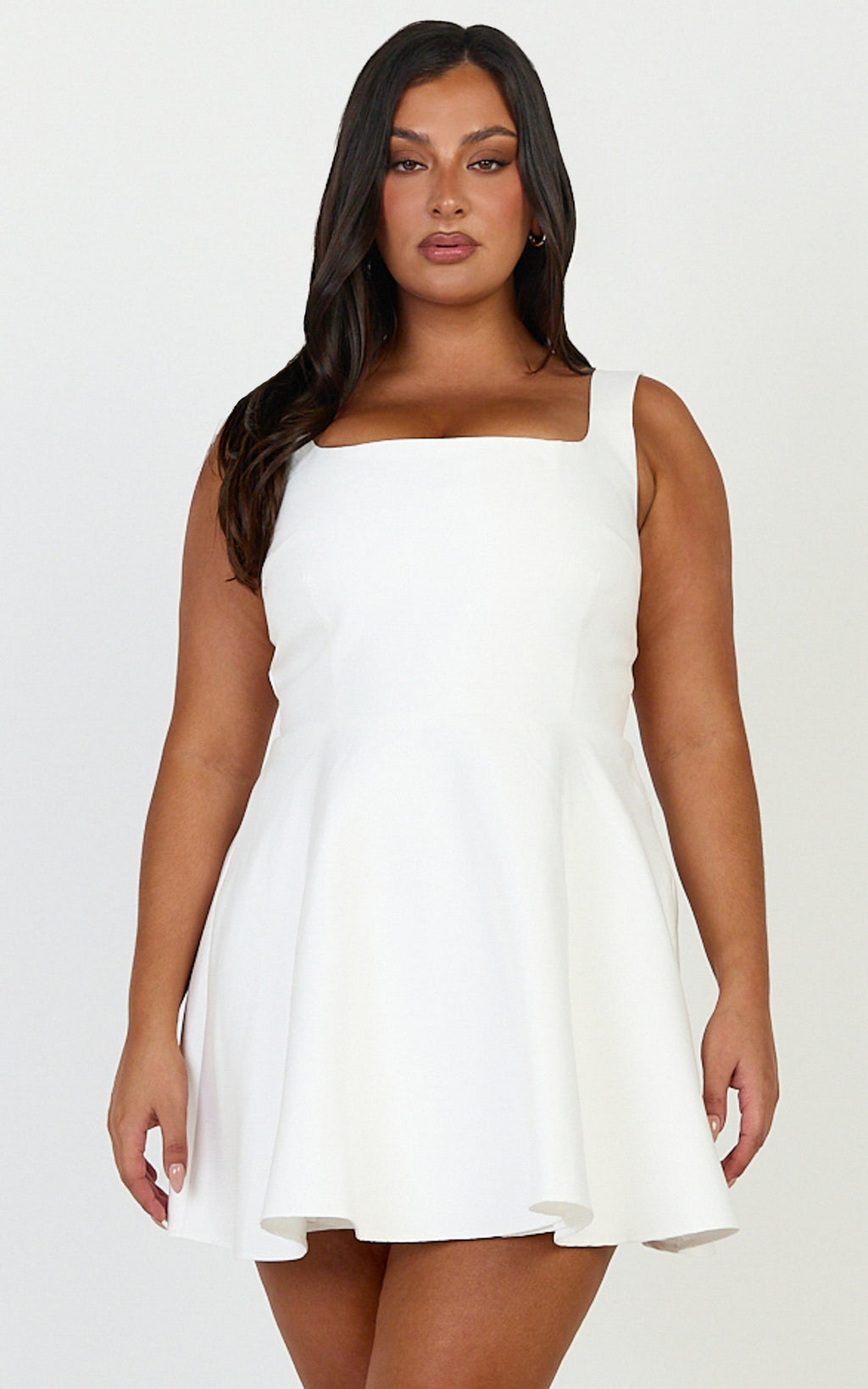 Talia Mini Elbise - Beyaz U Yaka Fit & Flare Elbise