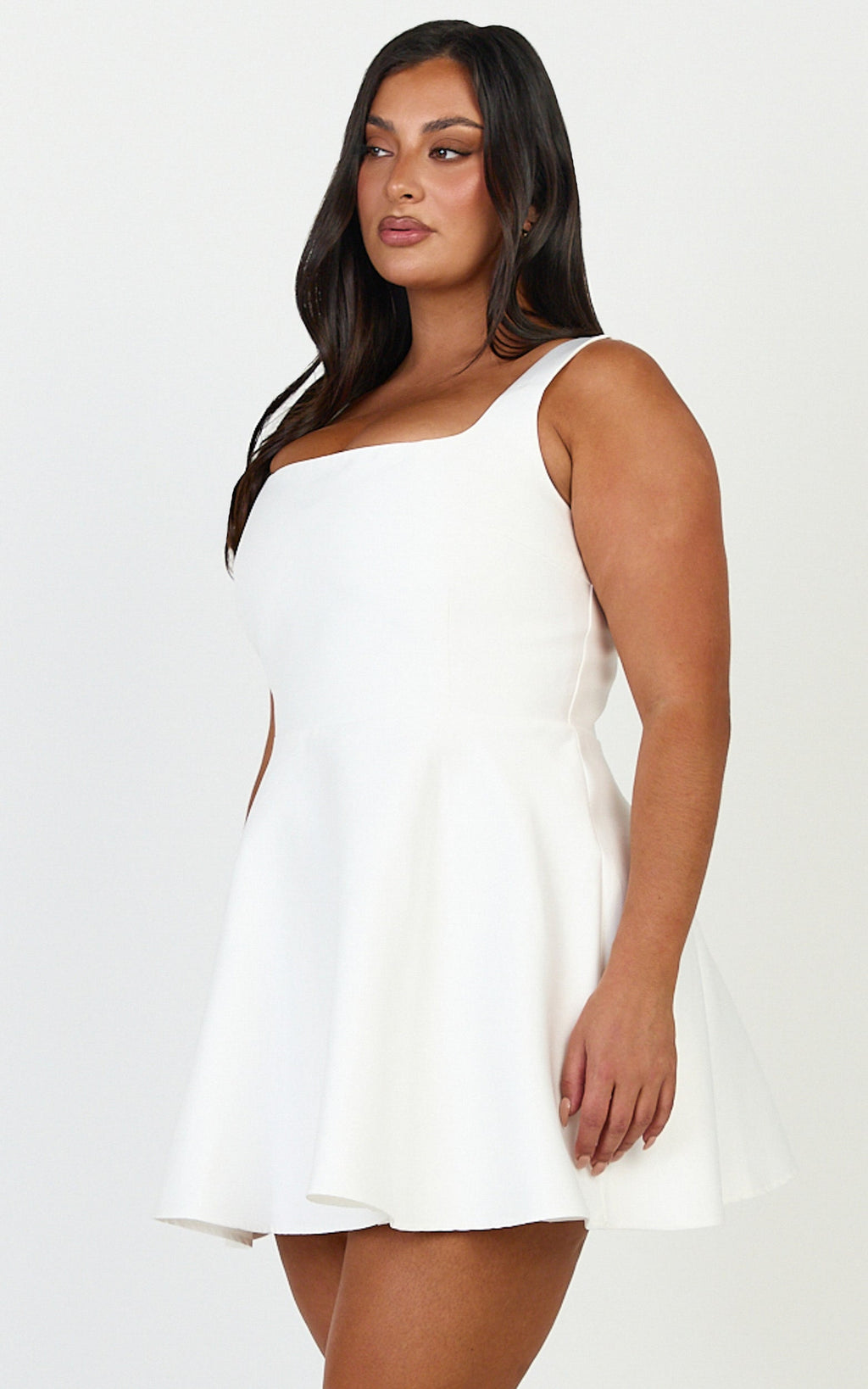 Talia Mini Elbise - Beyaz U Yaka Fit & Flare Elbise