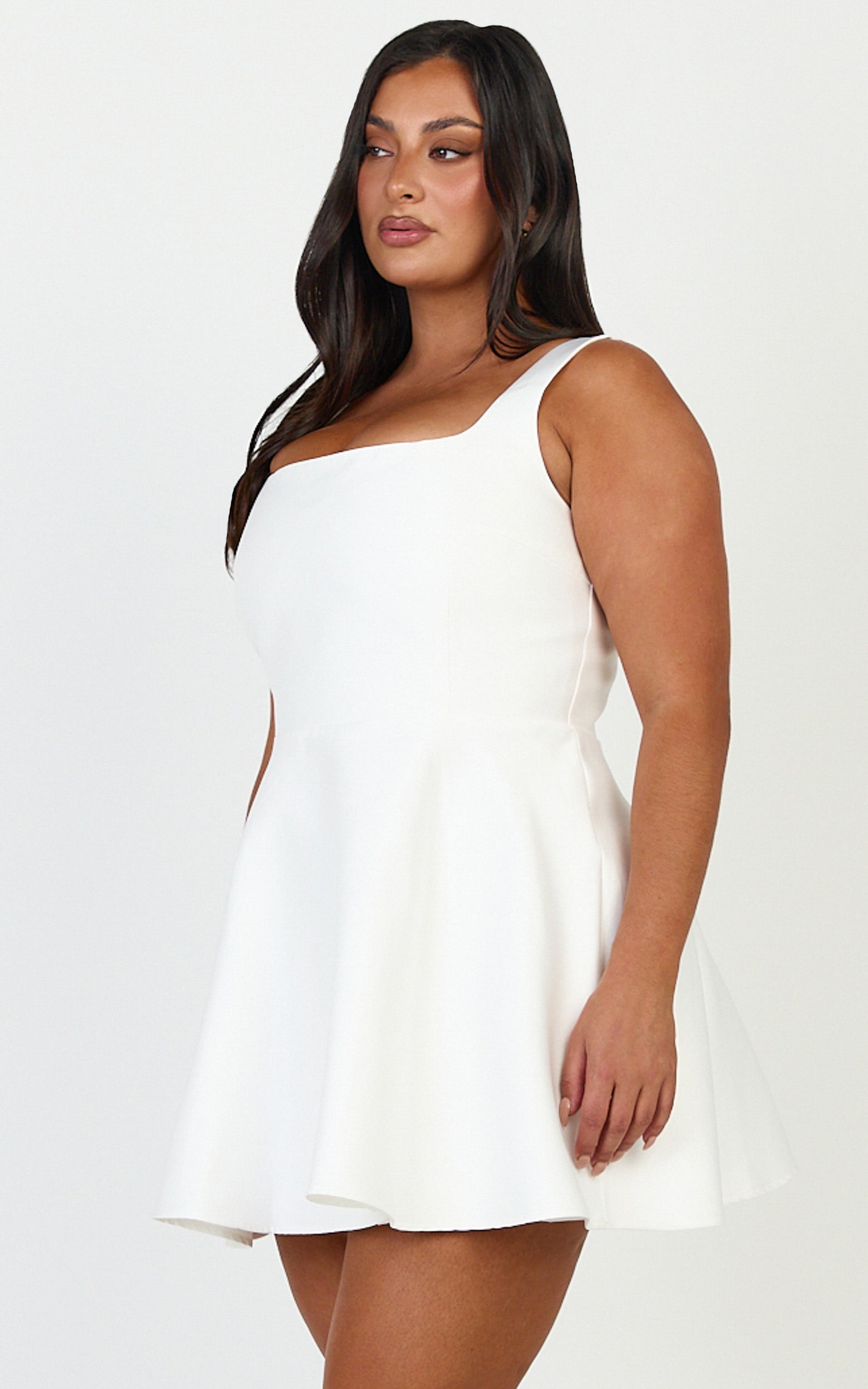 Talia Mini Elbise - Beyaz U Yaka Fit & Flare Elbise