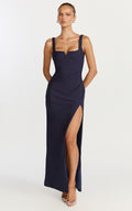 Thelma Maxi Elbise - Lacivert Kare Yaka Bodycon Elbise
