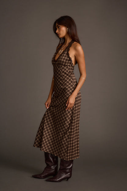 Vanessa Ekose Saten Midi Elbise