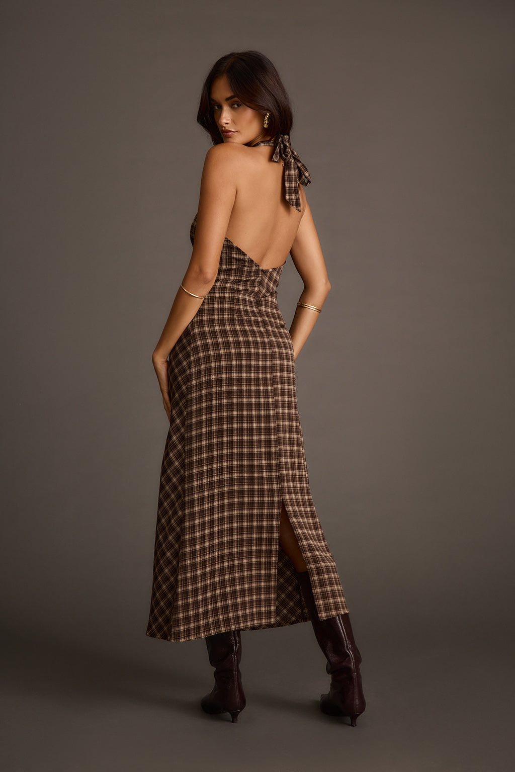 Vanessa Ekose Saten Midi Elbise