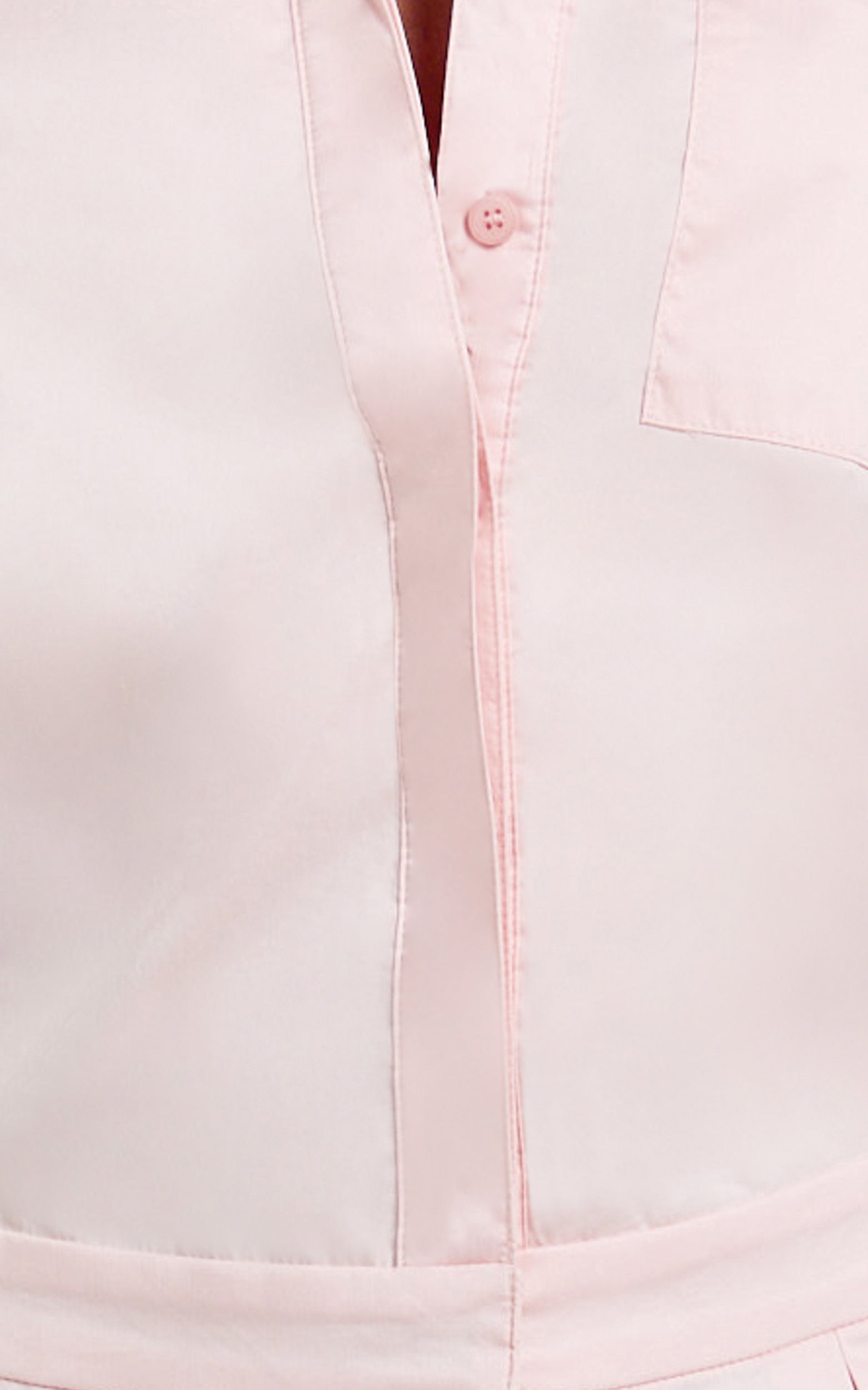 Valentina Mini Elbise - Pembe Yakalı Uzun Kollu Önden Düğmeli Düşük Bel Elbise