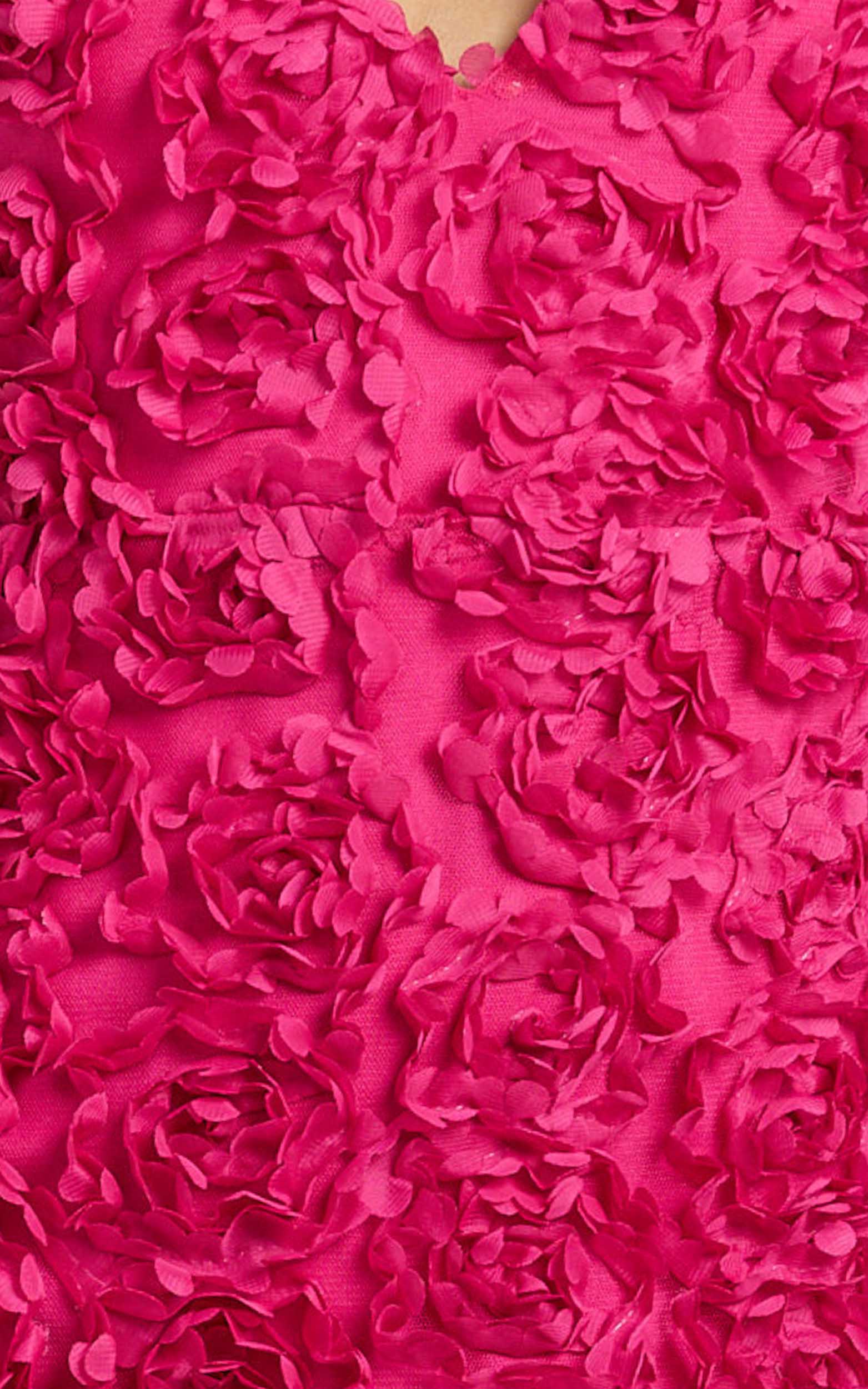 Viola Mini Elbise - Pembe 3D Çiçekli Derin Yaka Elbise