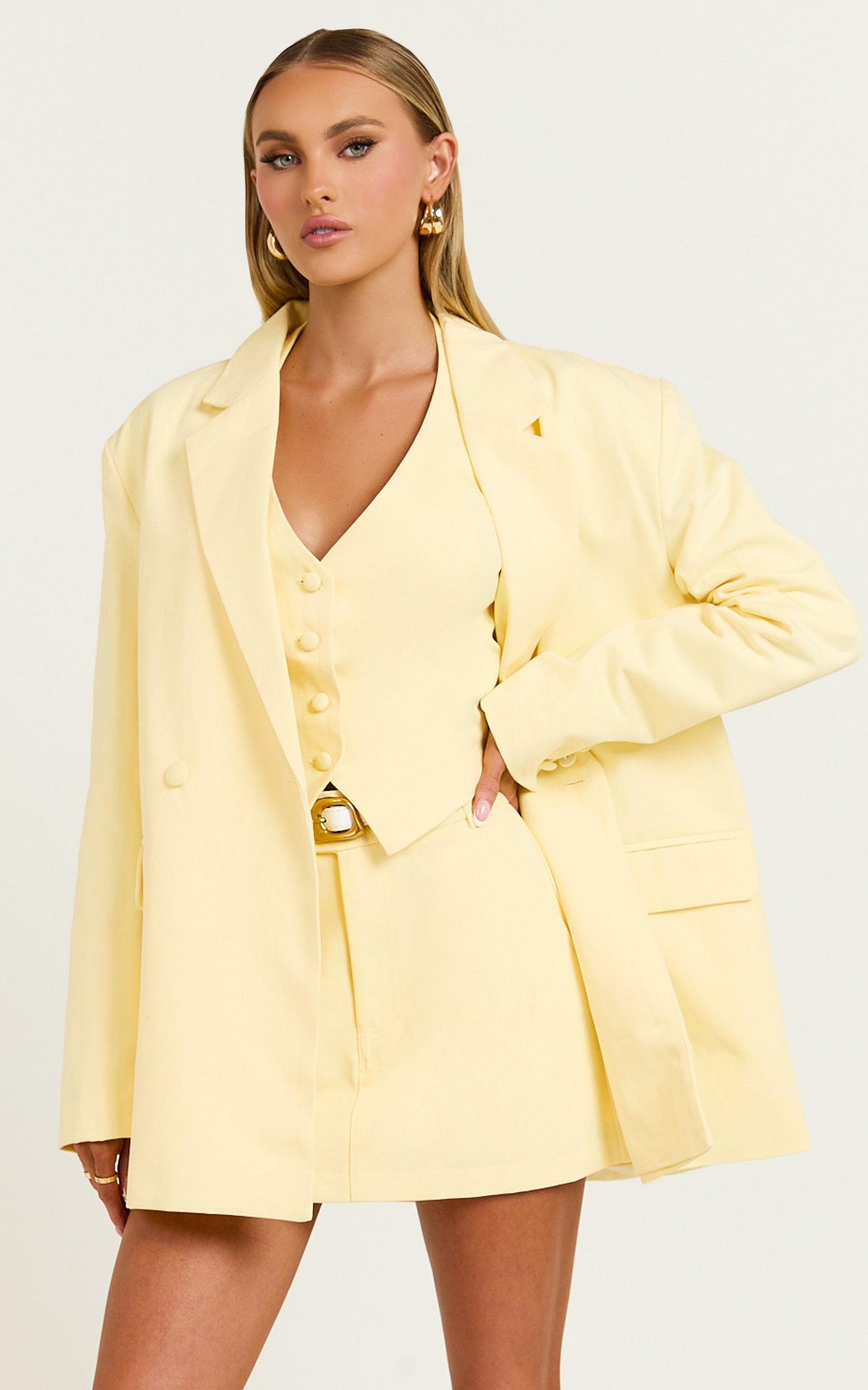 Virginia Ceket - Pastel Sarı Oversize Kruvaze Blazer