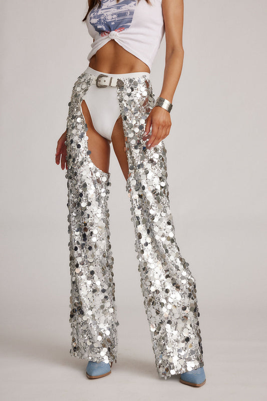 Walker Gümüş Payetli Chaps Pantolon