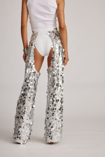 Walker Gümüş Payetli Chaps Pantolon