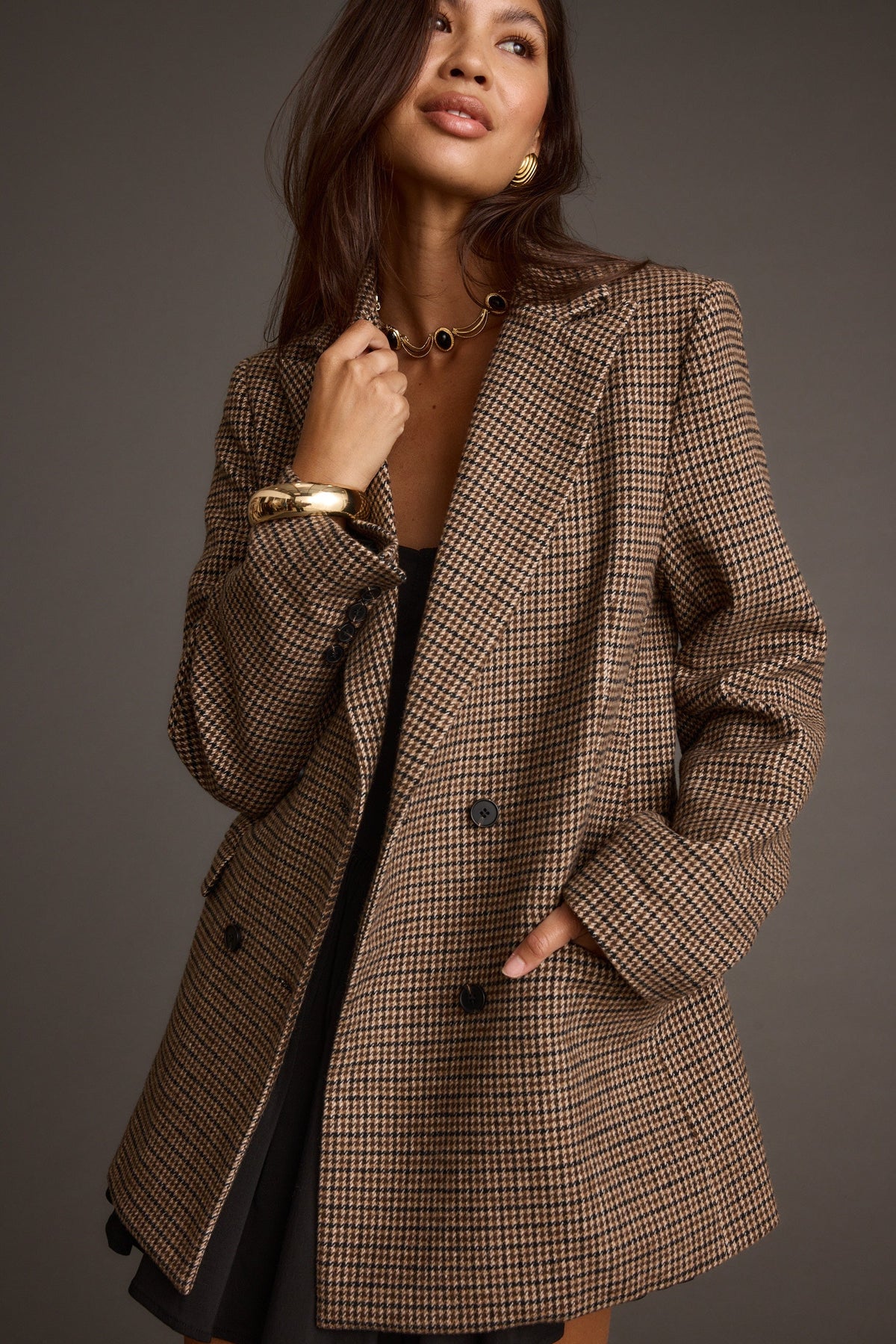 West Village Kahverengi Ekose Blazer Ceket