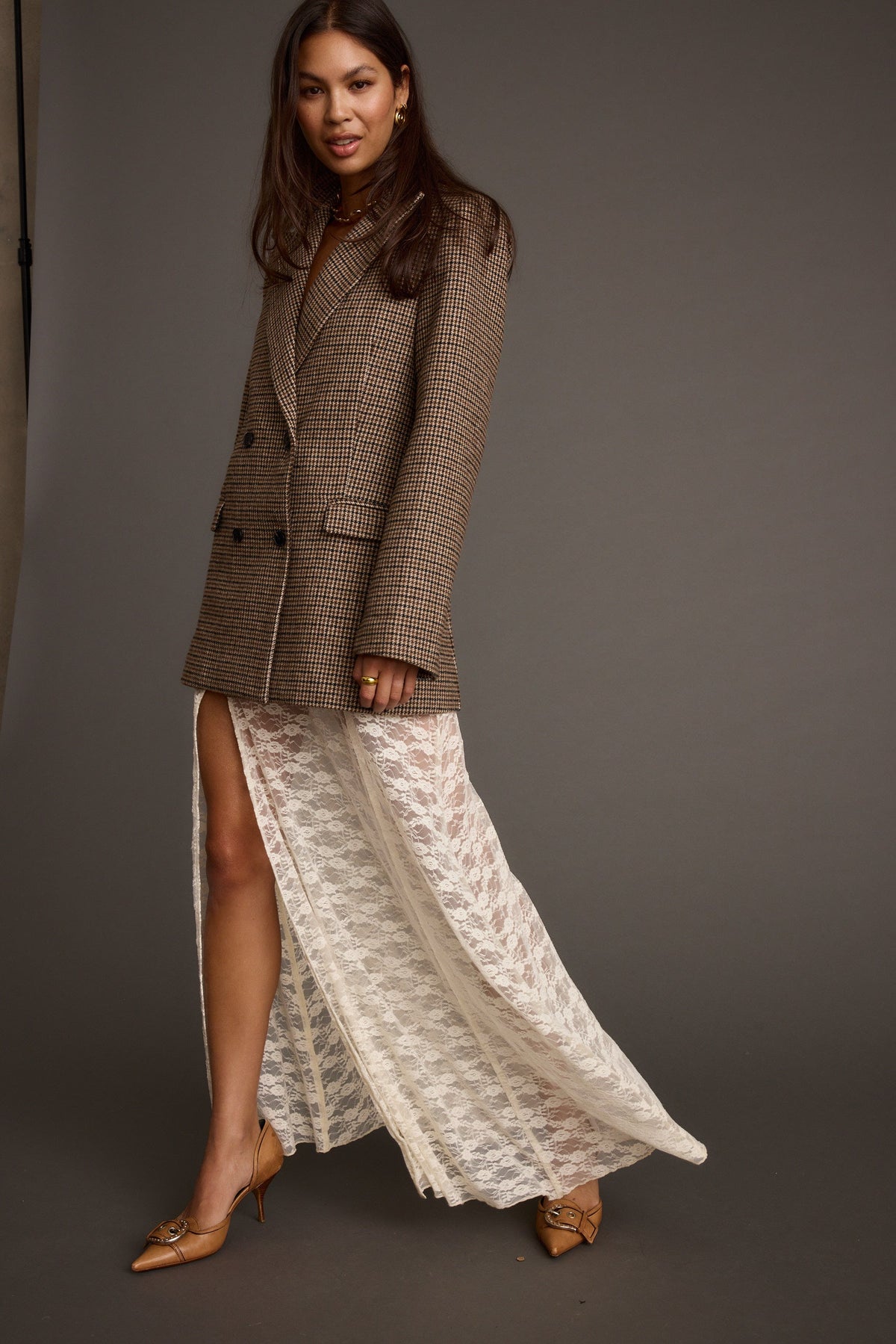 West Village Kahverengi Ekose Blazer Ceket