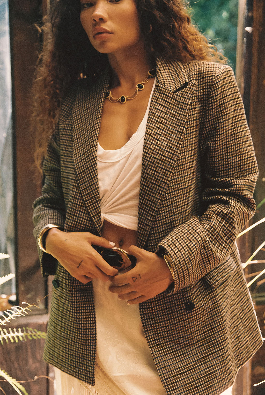 West Village Kahverengi Ekose Blazer Ceket