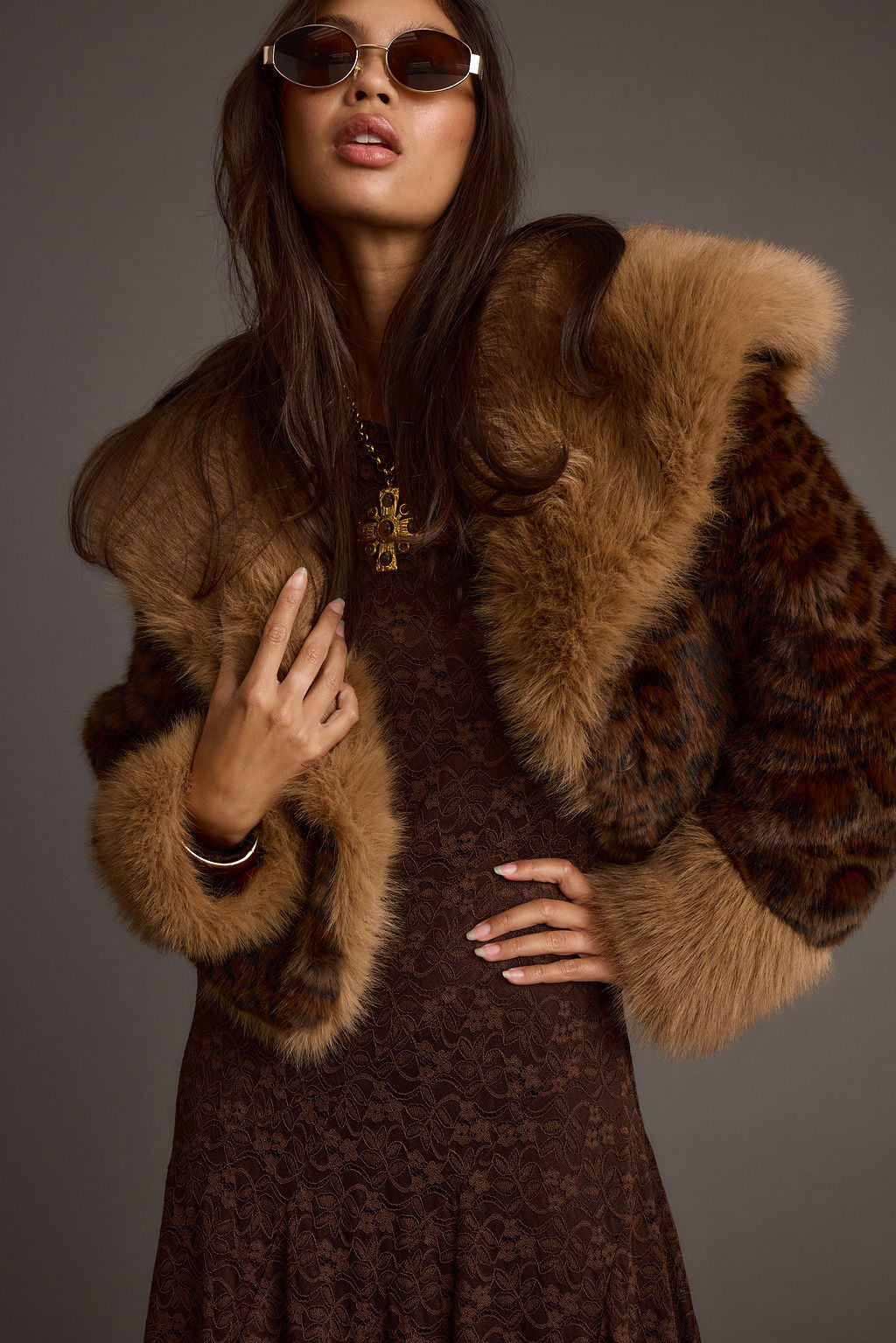 Wild Heart Leopar Desenli Sahte Kürk Crop Ceket