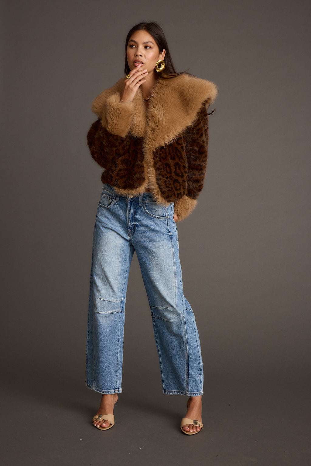 Wild Heart Leopar Desenli Sahte Kürk Crop Ceket