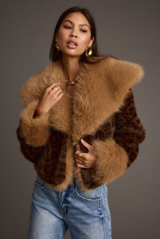 Wild Heart Leopar Desenli Sahte Kürk Crop Ceket