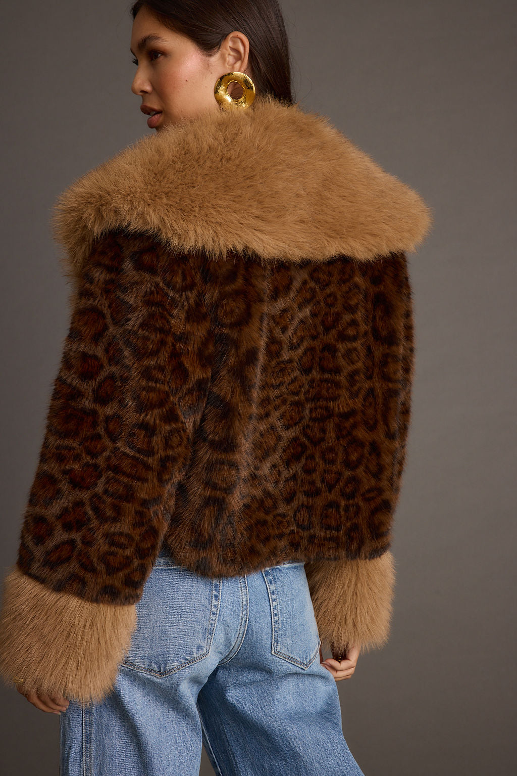 Wild Heart Leopar Desenli Sahte Kürk Crop Ceket