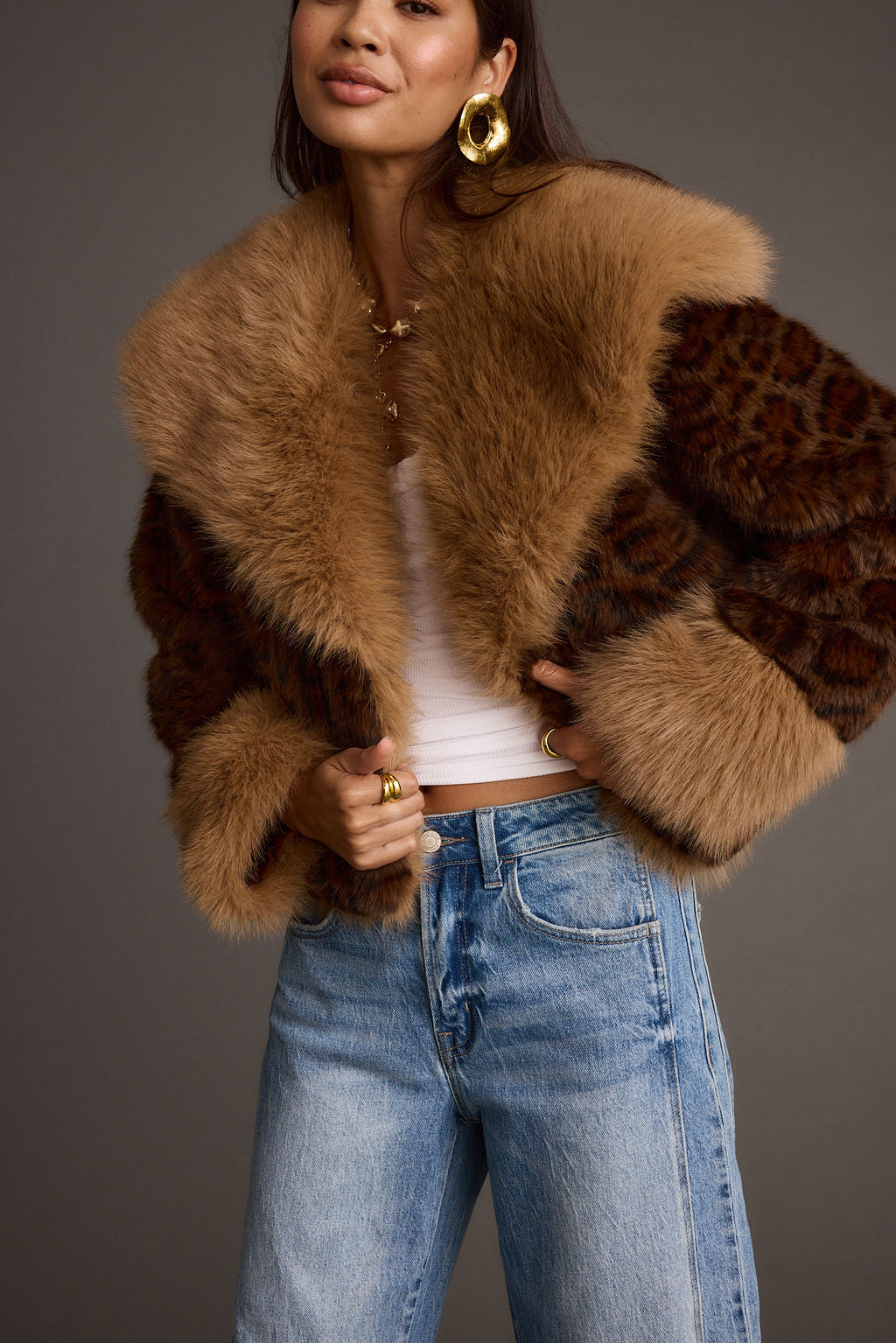 Wild Heart Leopar Desenli Sahte Kürk Crop Ceket